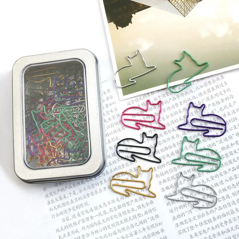 Boxed Creative paperclip office supplies Color Cartoon Cat Shape Metal Animal Special-shaped Spot Black Binder Gold Paper Clip