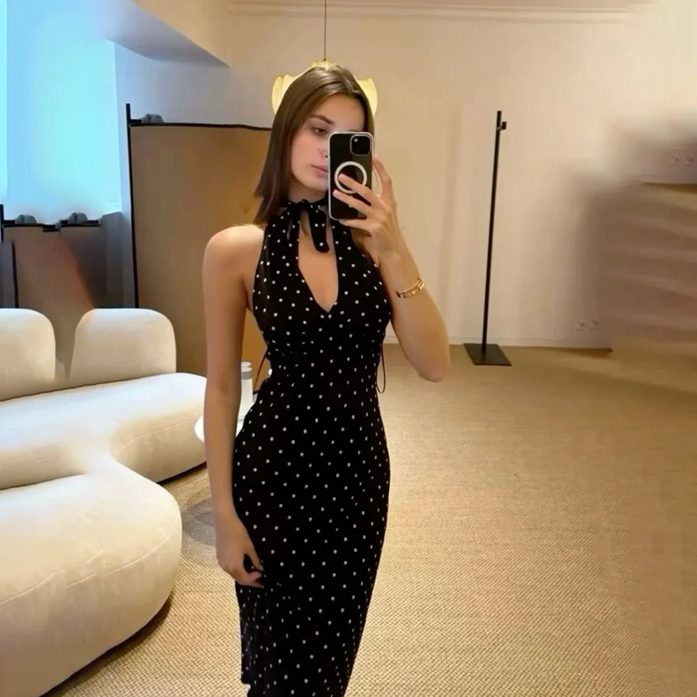 

Customized Elegant Polka Dot Sleeveless Prom Gown For Women Slim Fit Mermaid Long Celebrity Evening Dress Vestidos De Gala