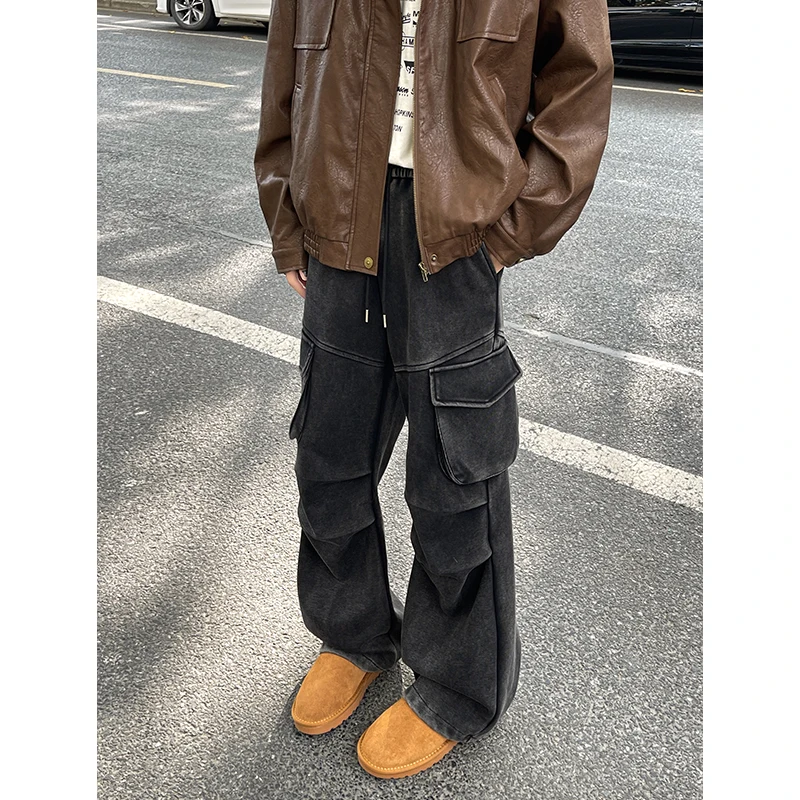 ​​Vintage Washed Men's Cargo Sweatpants Retro Relaxed Fit Joggers for Men Distressed Workwear Trousers Casual Streetwear​​ M-5XL