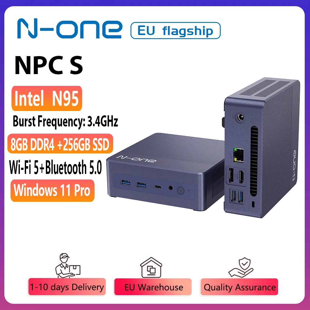 N-one S Mini PC 12thGen Intel N95 Windows11 Pro 8GB RAM 256GB ROM Micro Desktop Computer Dual-Band WiFi 5 for Home,Business Blue