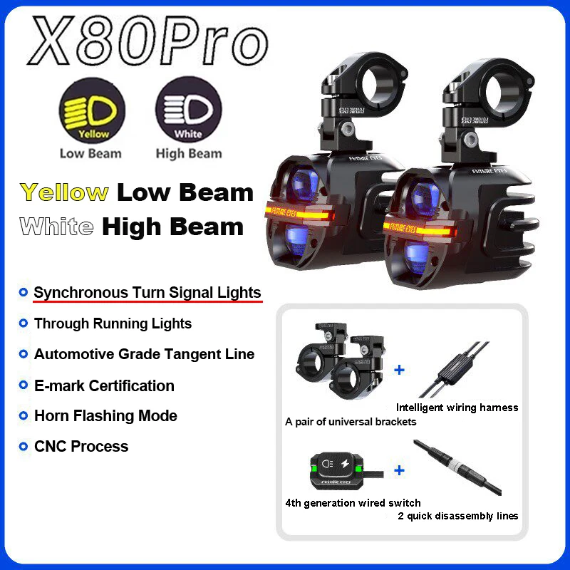 FUTURE EYES X80 PRO LED Motorcycle Fog Lights 120W Motorcycle Auxiliary Spotlight Led Lamp Backlight Switch Waterproof Headlight image 3