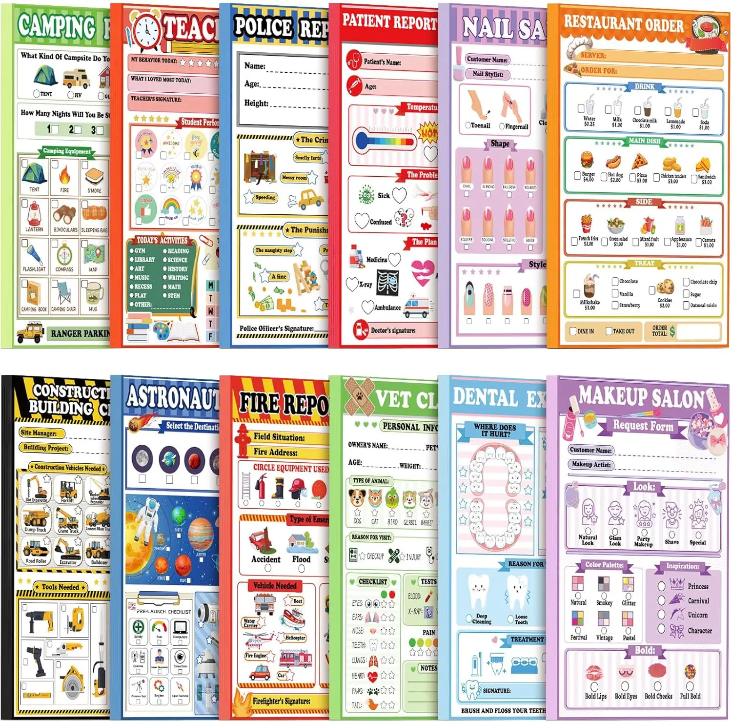 

Набор из 12 детских блокнотов для ролевых игр, игровые коврики 4x6 дюймов (10,2x15,2 см) с 40 страницами для развития воображения малышей