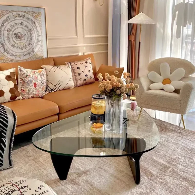 Mesa de centro italiana minimalista, triangular de vidrio templado, medieval, minimalista moderno, mesa de centro retro