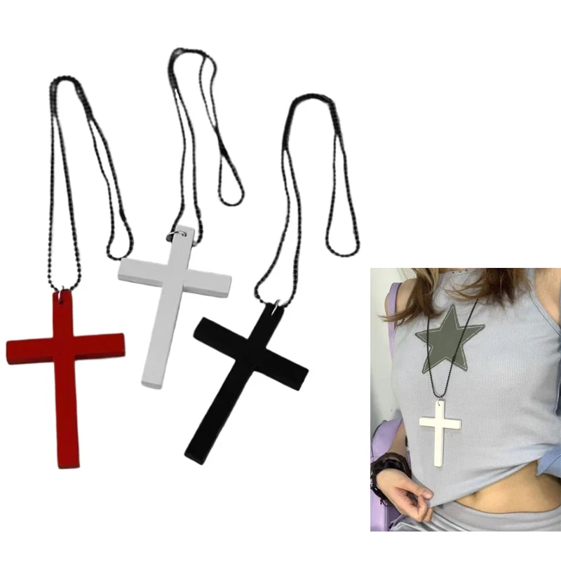 ヴィンテージウッドクロスペンダントネックレスシンプルな天然木製クロスネックレスヒップホップセーターチェーンジュエリーアクセサリーギフト