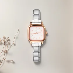 Square Quartz Watch OL Style Italian Charm Chain Watch Silver Color Stainless Steel Party DIY Fashion Jewelry Anniversary Gift