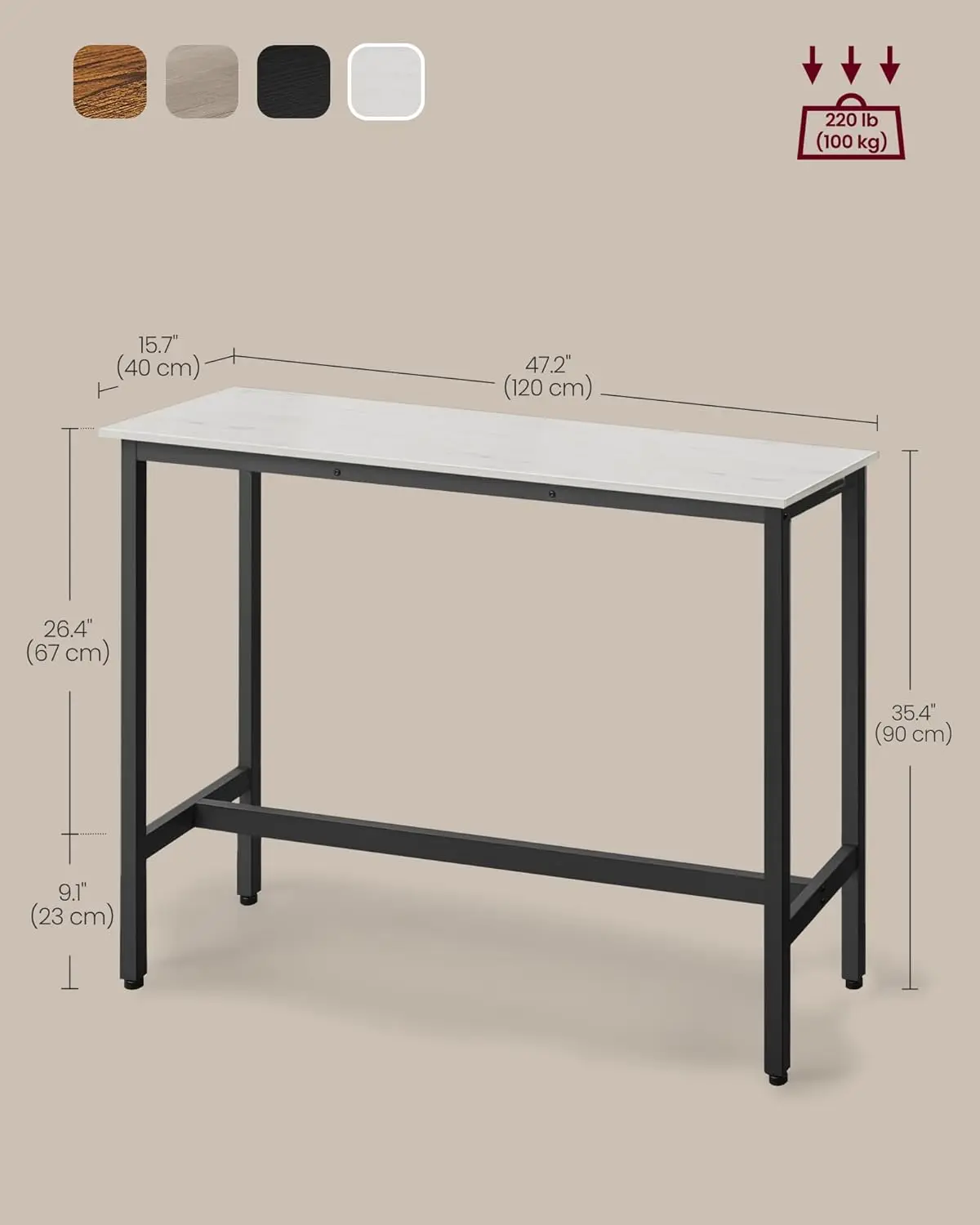 Vasagle Bar Table, Narrow Long Bar Table, Kitchen Dining Table, High Pub Table, Sturdy Metal Frame, Industrial Design, 15.7 X