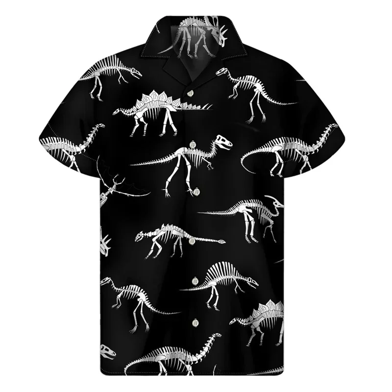 

Cartoon Dinosaur Pattern Hawaiian Shirt For Men Animal 3D Print Aloha Shirts Lapel Tops Street Loose Button Short Sleeve Blouse