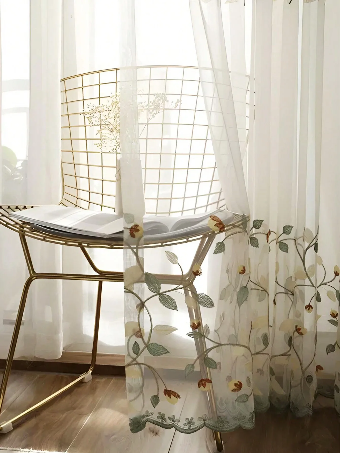 1Pc American Style Embroidered Fresh Atmosphere Window Curtain Fabric for Home Decor