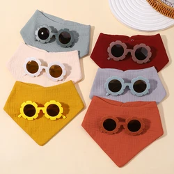 2Pcs/ Set Newborn Bandana Burp Cloth Feeding Drool Bibs Baby Bib GlassesCrepe Triangle Saliva Towel Baby Bibs Infant Cotton Bib