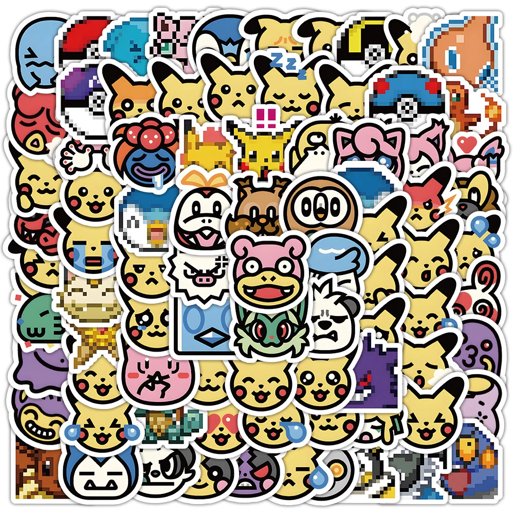 10/30/50/100pcs Funny MEME Pokemon Head Anime Stickers Cute Pikachu Cartoon Decals Toy DIY Phone Case Guitar PVC Sticker for Kid