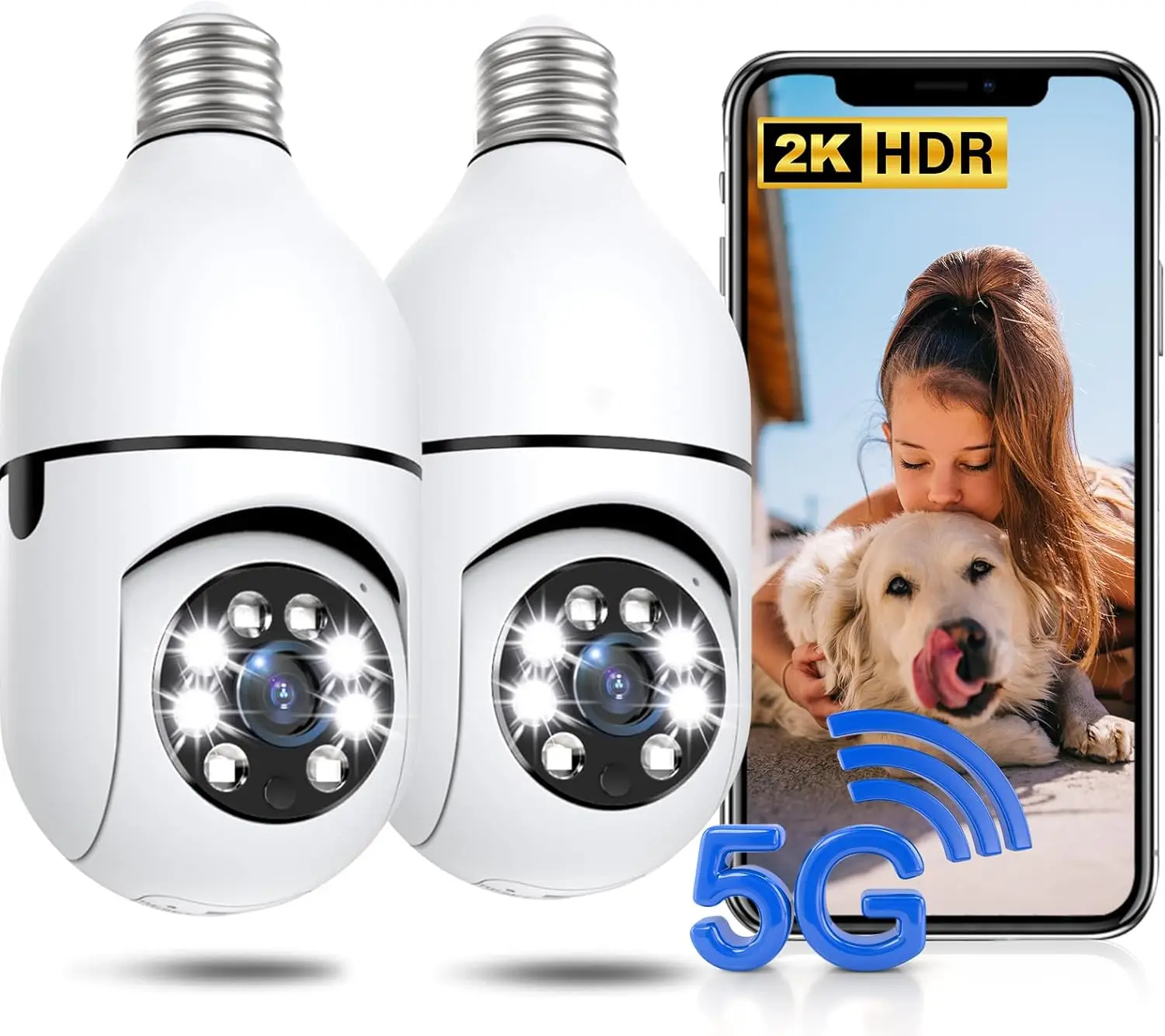 

2K Wireless Outdoor Security Cameras 2 Pack, 5G/2.4GHz, 360° PTZ, Color Night Vision, 2-Way Audio, AI Human Detection, Screw