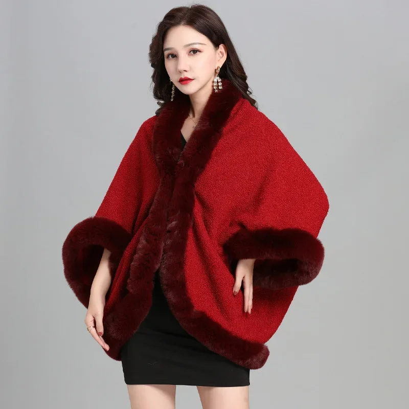 6 farben Winter Frauen Kurze Streetwear Mantel Faux Kaninchen Pelz Kragen Granulat Samt Cape Poncho Batwing Ärmeln Lose Mantel