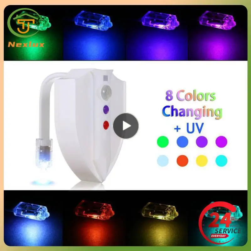 Smart Night Light Sensor Toilet Lamp 8 Colors Sensing Activated UV SterilizerToilet Bowl LED Nightlight PIR Night Light WC Light