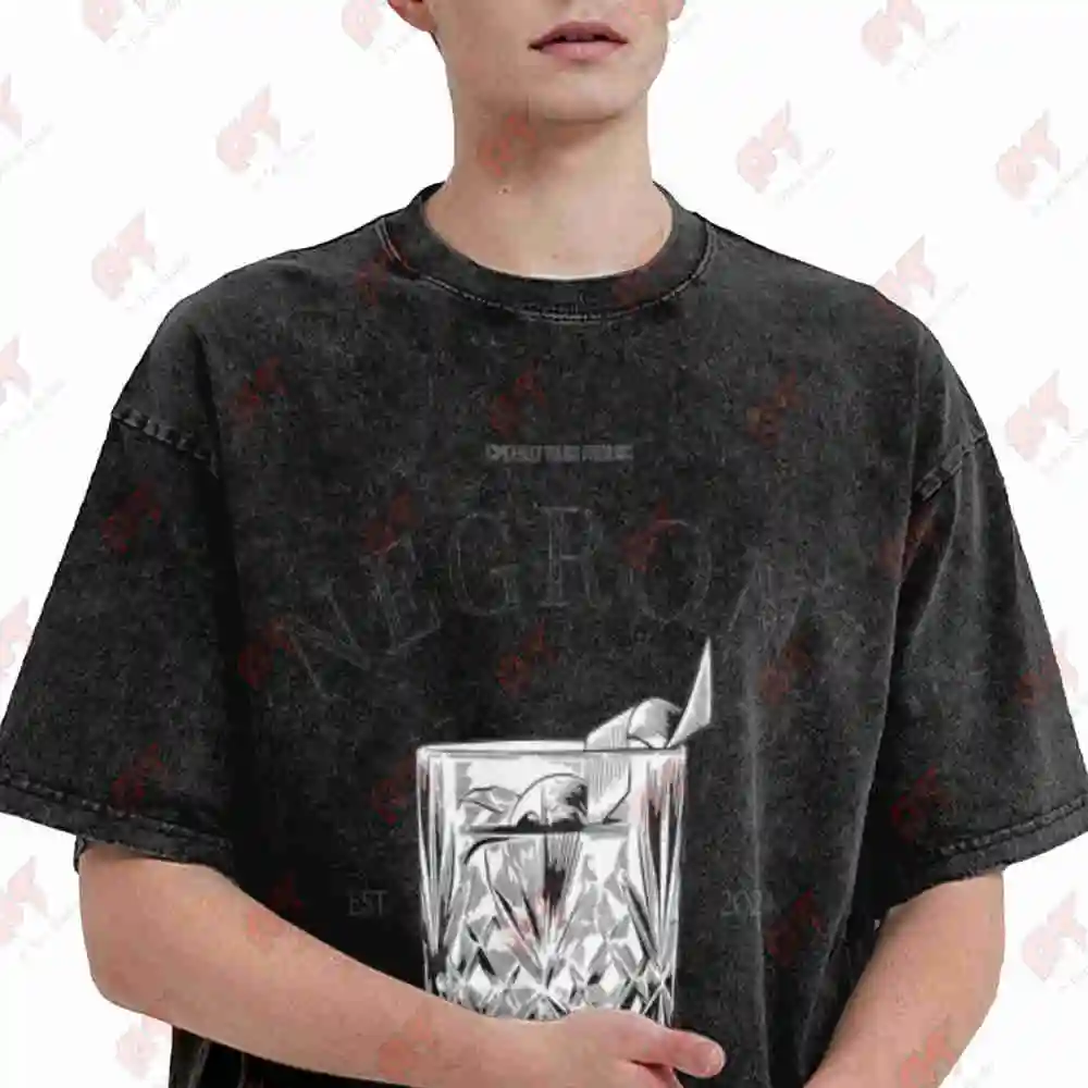 Negroni Social Club Cocktail 90s Back Print Vintage Washed Tee Pure Cotton T-Shirt