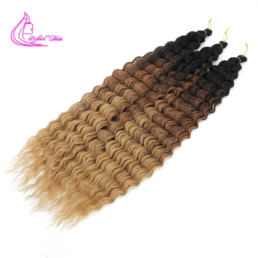 Synthetic Curly Braids  Water Wave 22 30 Inch Long Crochet Hair Ombre Brown Blonde Pink Deep Wave Braiding Hair Extensions