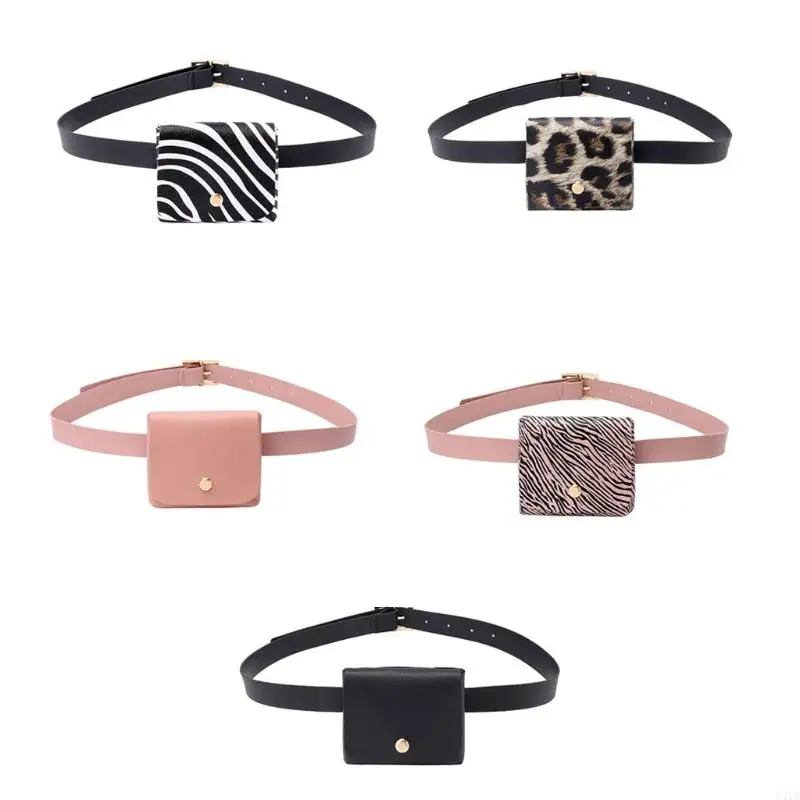 

Women Girls PU Leather Fanny Pack Casual Waist Bag Cell Phone Pocket Travel with Removable Belt 547A