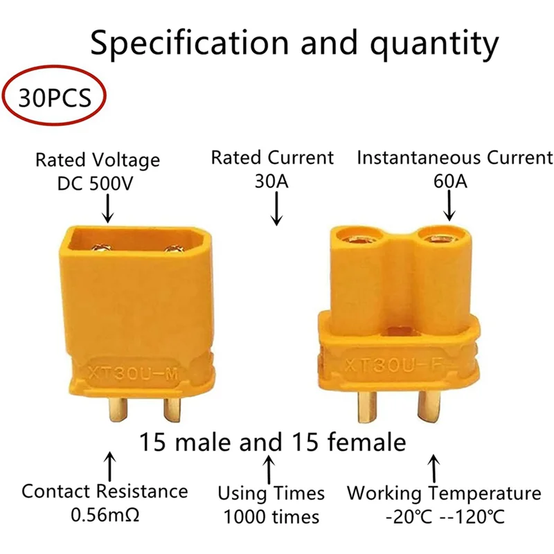 B28C-XT30 30 Pairs ذكر أنثى موصلات البطارية XT30U ذكر أنثى موصلات المكونات المستديرة أنثى مع أنبوب الانكماش الحراري
