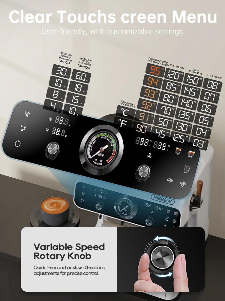 ماكينة إسبريسو بغلاية مزدوجة مطورة من HiBREW مطحنة مدمجة مع 30 إعدادًا للحجم لمطعم الفندق والمقهى H7B