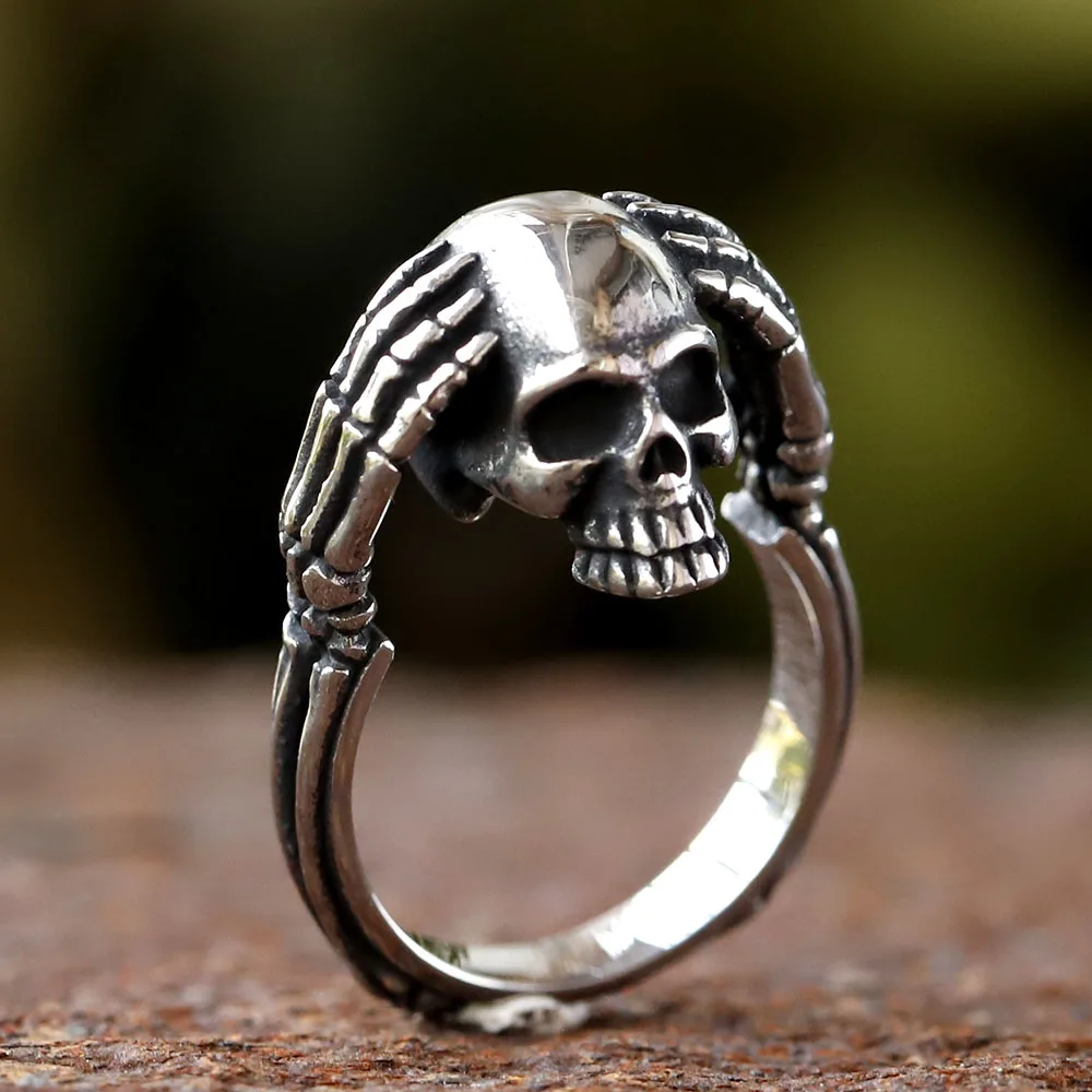 2025 Vintage Head Hugging Skull Cuff Finger Rings For Women Hip Hop Fashion New Jewelry Girl Gift Party Rock anillos mujer