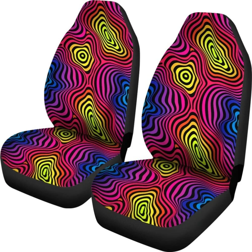 Psychedelic Abstract Colorful Rainbow Car Seat Cover,Pack of 2 Universal Front Seat Protective Cover