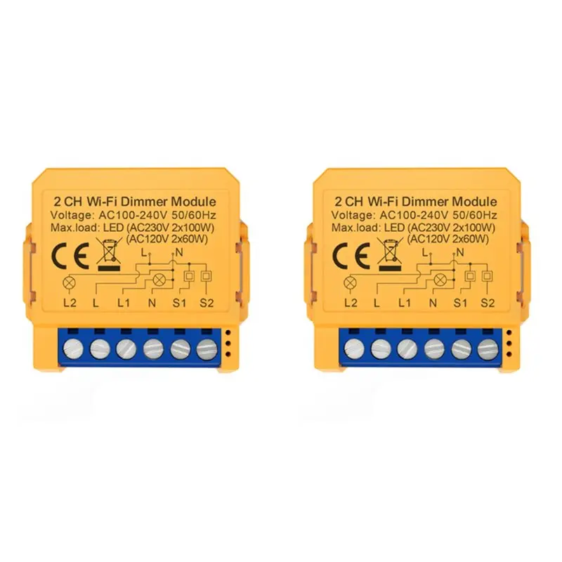 2X Tuya Wifi Dimmer Switch Module Smart Home DIY Breaker Supports 2 Way Control Supports Voice Control APP Control