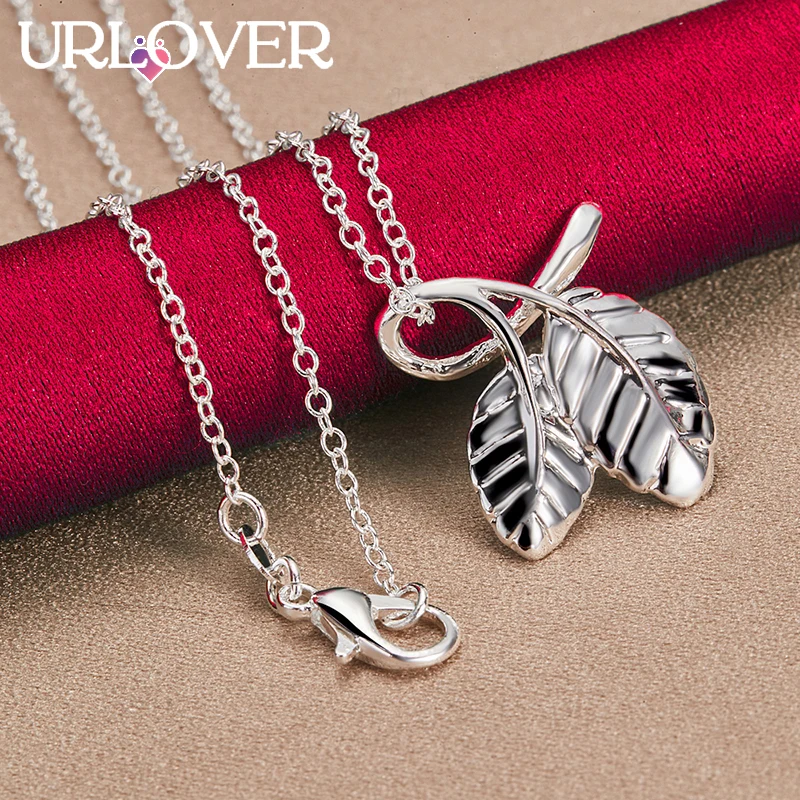 

URLOVER 925 Sterling Silver Necklace For Woman Two Leaves Chain Necklaces Lady Party Birthday Wedding Fashion Fine Jewelry Gifts