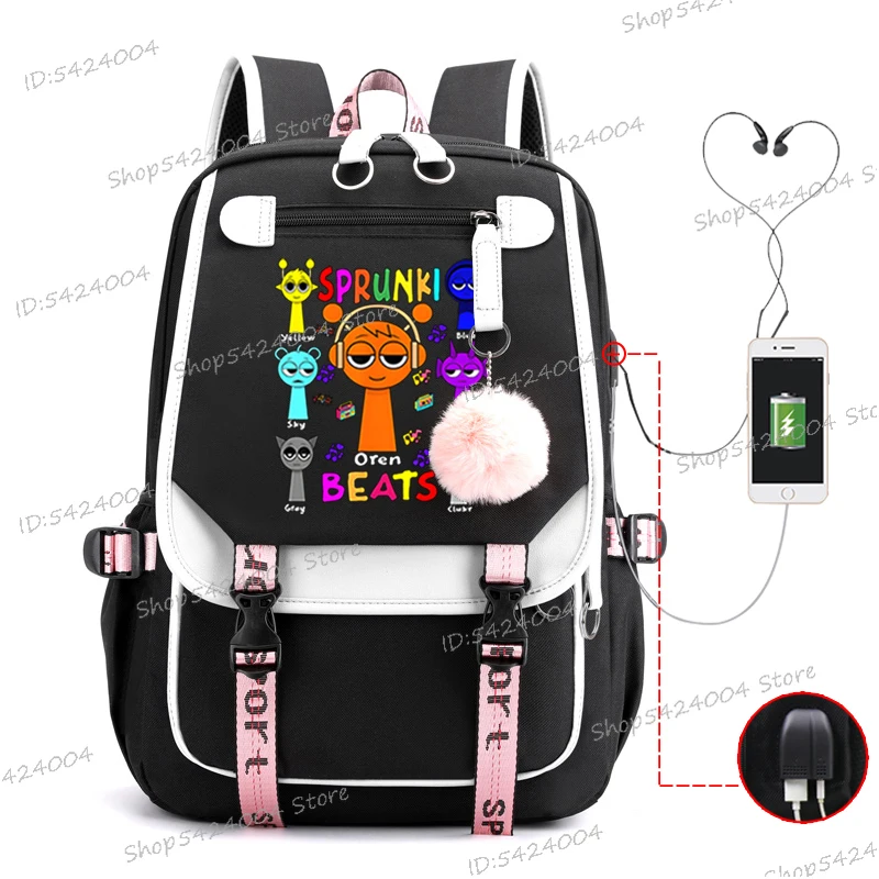 Mochila escolar Sprunki Oren Beats con patrón de dibujos animados para niños y niñas Sprunki Incredibox, regalo para amantes del juego, mochila de hombro para hombres y mujeres
