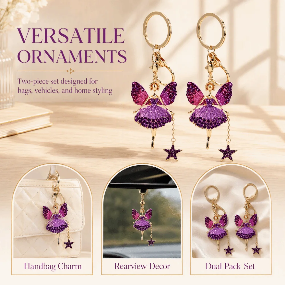 2pcs Pink / Purple Rhinestone Keychain Pendant Design Rhinestone Inlaid Zinc Alloy Key Chain Zinc Alloy Material