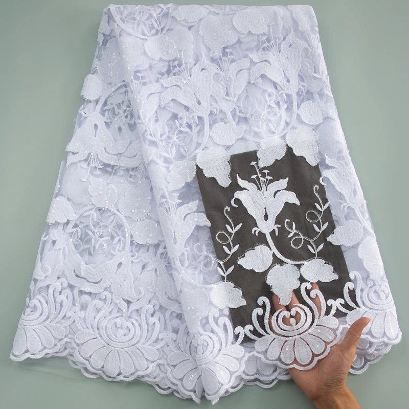 

SJD LACE French Mesh Lace Fabric With Sequins High Quality 2024 Nigerian African Tulle Sequins Lace For Women Evening Dresses