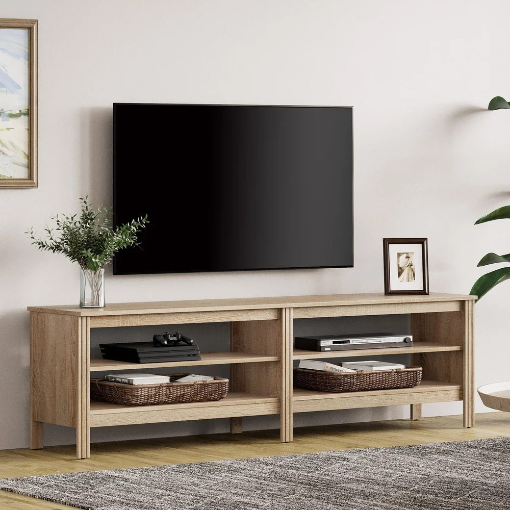 70 Inch TV Stand TVs Up to 75 Inch Media Console with Open Shelves Oak Wood Grain Entertainment Center Storage Table
