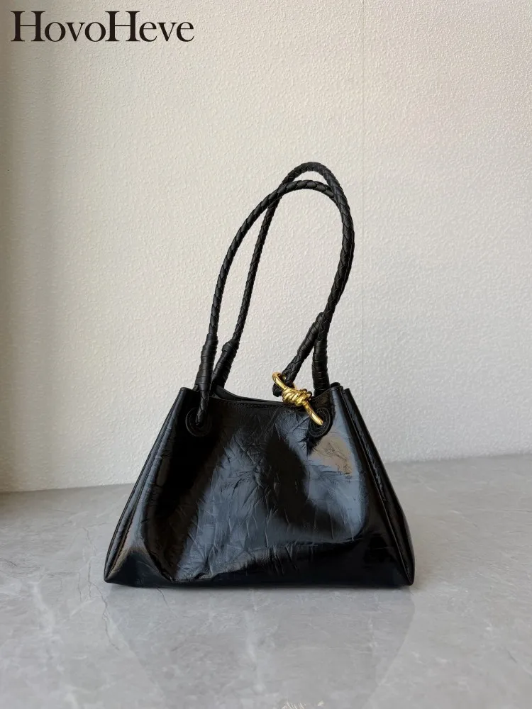 Korean Style Work Ladies Black Genuine Leather Underarm Bag Lady Cowhide Single Shoulder Crossbody Bags Fashion Leisure Handbag