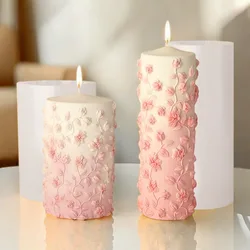 Floral Vine Relief Taper Candle Mold DIY Cylinder Gypsum Silicone Mould Soap Making Tool Wedding Decor Candlelight Dinner Gifts