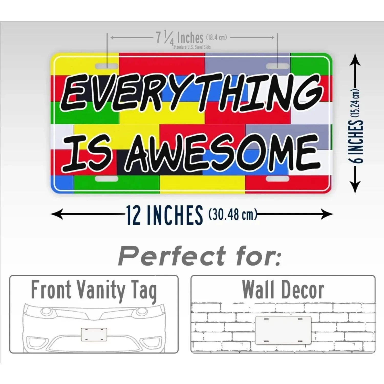 1pc 2D Flat Colorful Building Blocks Metal Wall Sign 8x12in 20.32x30.48cm, Personalized Everything Is Awesome Custom Text Decor
