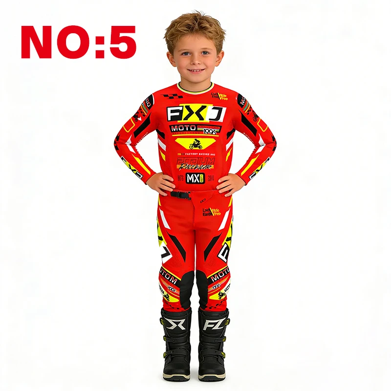 Motocross kinderset motorfiets shirt en broek kinderkleding grote jongen meisje jeugd mx uitrusting set gepersonaliseerd nummer naam racepak - afbeelding 1