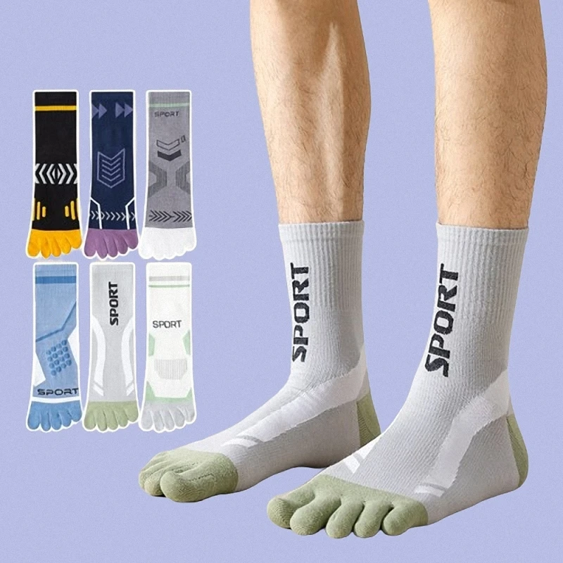 5/10 Pairs Sweat-Absorbing Mid Tube Socks Split Toe Sports Breathable Socks Men's Five Fingers Sports Socks