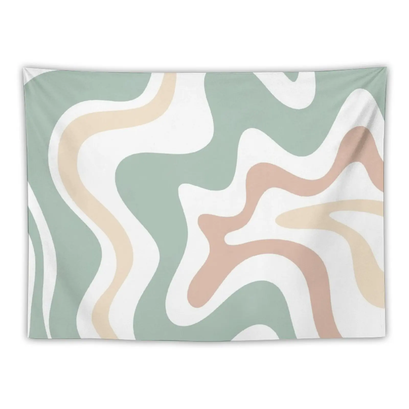 

New Liquid Swirl Retro Abstract in Light Sage Celadon Green, Light Blush, Cream, and White Tapestry House Decoration