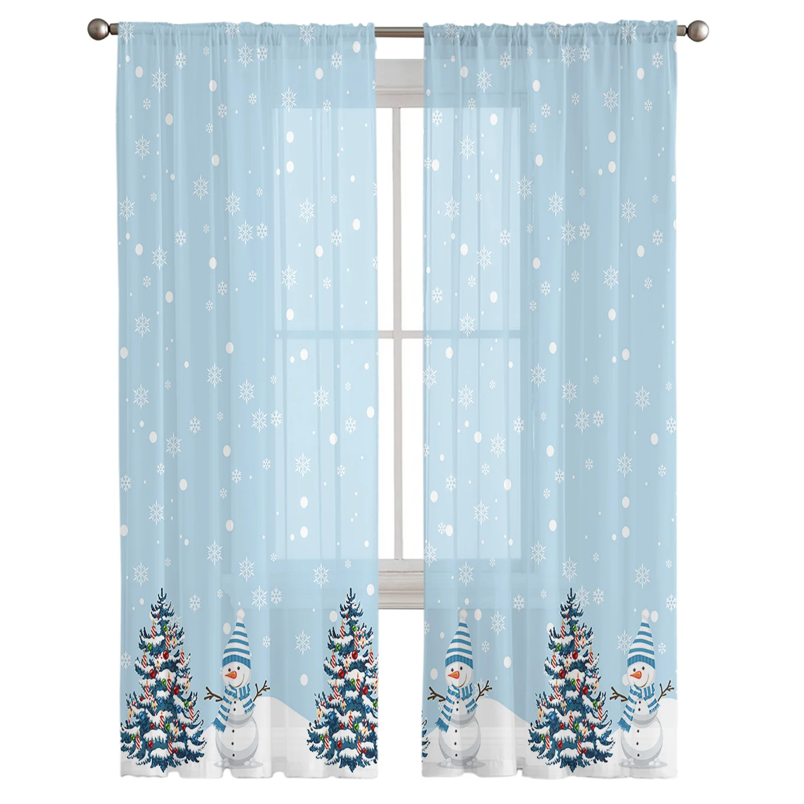 Christmas Christmas Tree Snowman Snowflakes Tulle Curtains for Living Room Sheer Curtain for Bedroom Blinds Voile Curtains