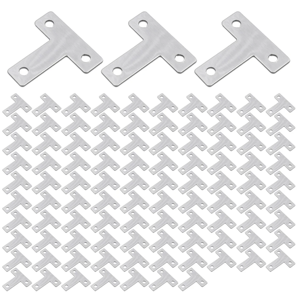 

100pcs Flat Tee Mending Plate, Stainless Steel T Brackets Flat Corner Braces, Multiple Holes Corner Brace for Wood