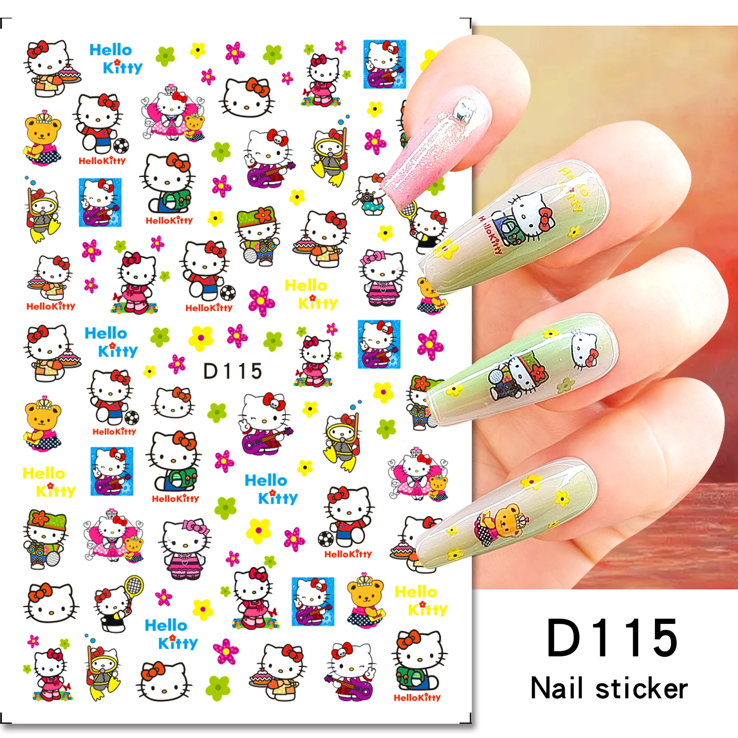 Cartoon Sanrio Nail Stickers Anime 3D Hello Kitty Stickers Cinnamoroll Kuromi Sliders Nails Kerokerokeroppi Nail Decorations