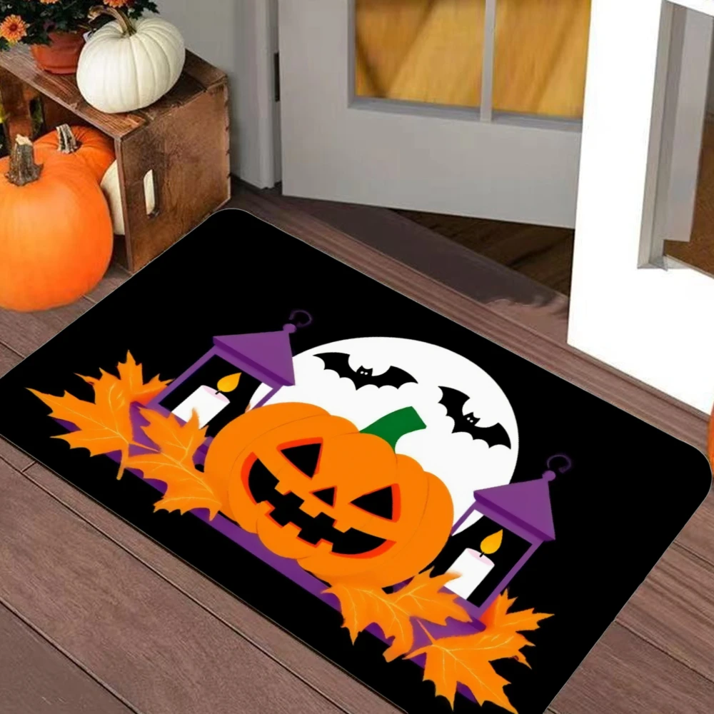 VIKAMA Alfombra de tierra de diatomeas de Halloween, súper absorbente, antideslizante, linterna de calabaza con murciélagos, perfecta para puerta de baño