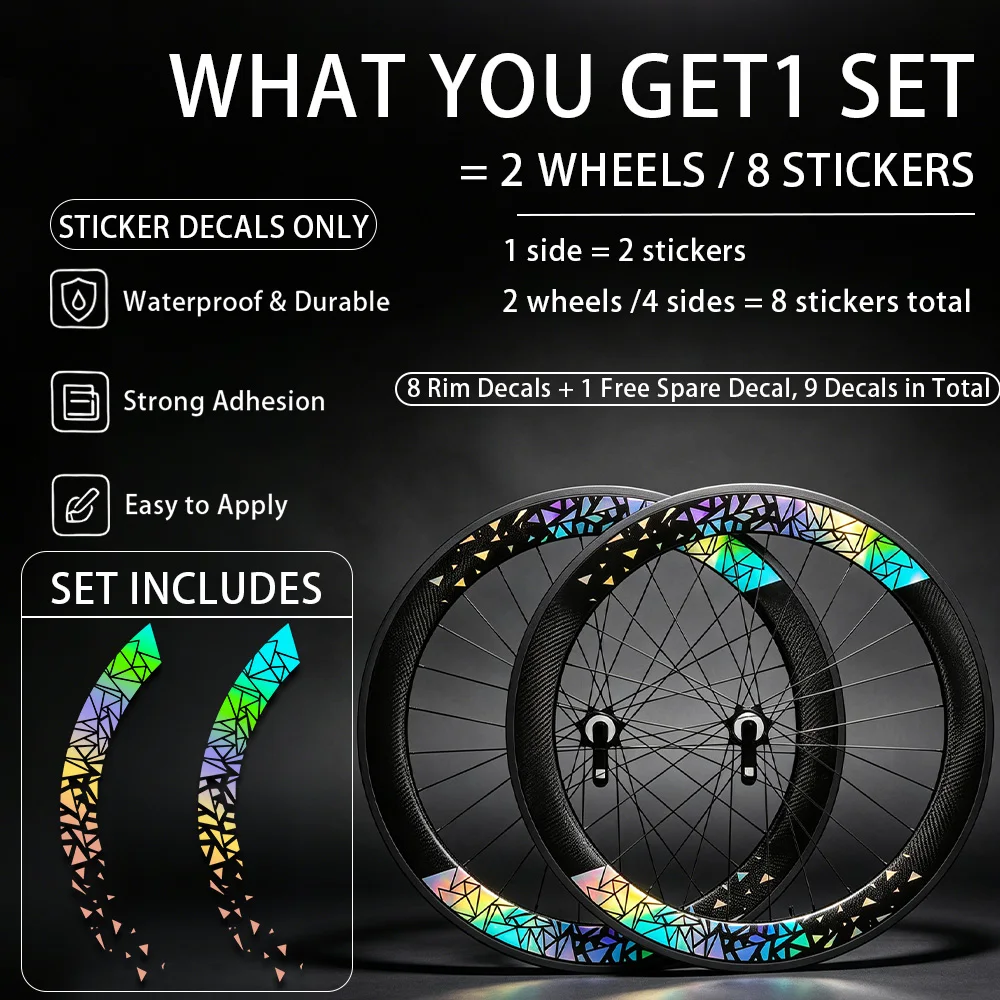 1set Creative Geometric Pattern Bicycle Wheel Rim Stickers Waterproof Vinyl Rim Decals for Road Bike