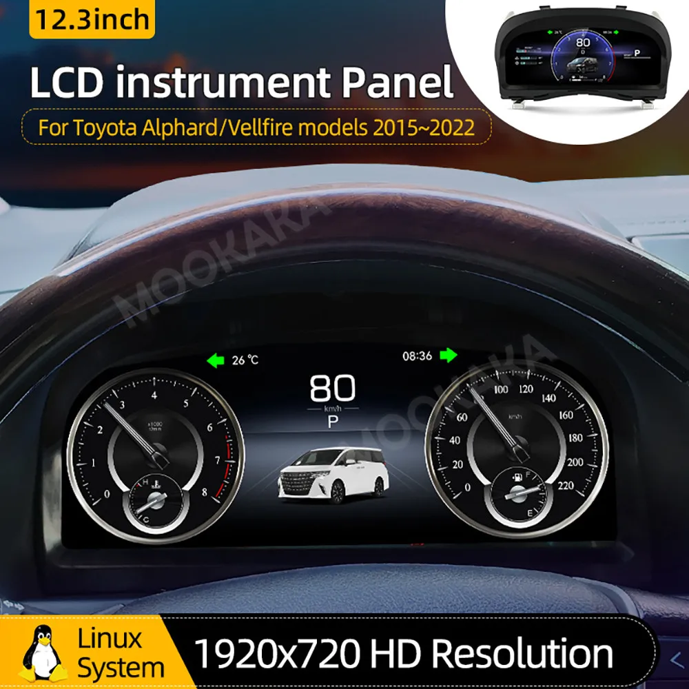 Car Digital Cluster For Toyota Alphard 2015-2022 LCD Instrument Dashboard Carplay Android Auto Multimedia Gauge Meter Head Unit