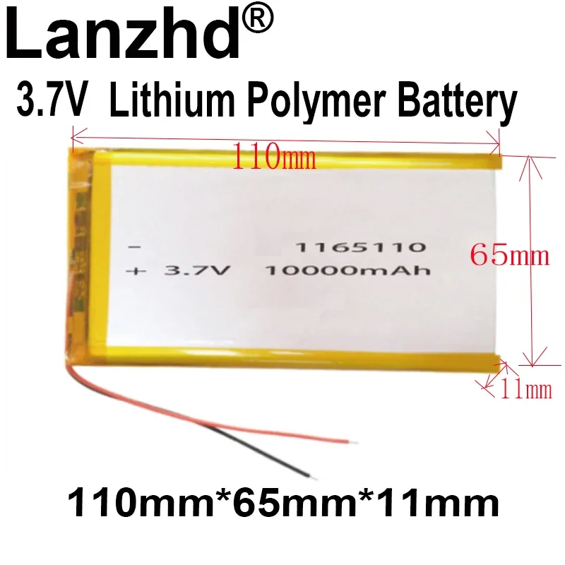 1-10PCS 3.7V Lithium Li Polymer Battery 10000mAh 110*65*11mm Soft Package Battery For Power Bank Bluetooth Speaker Tablet DVD