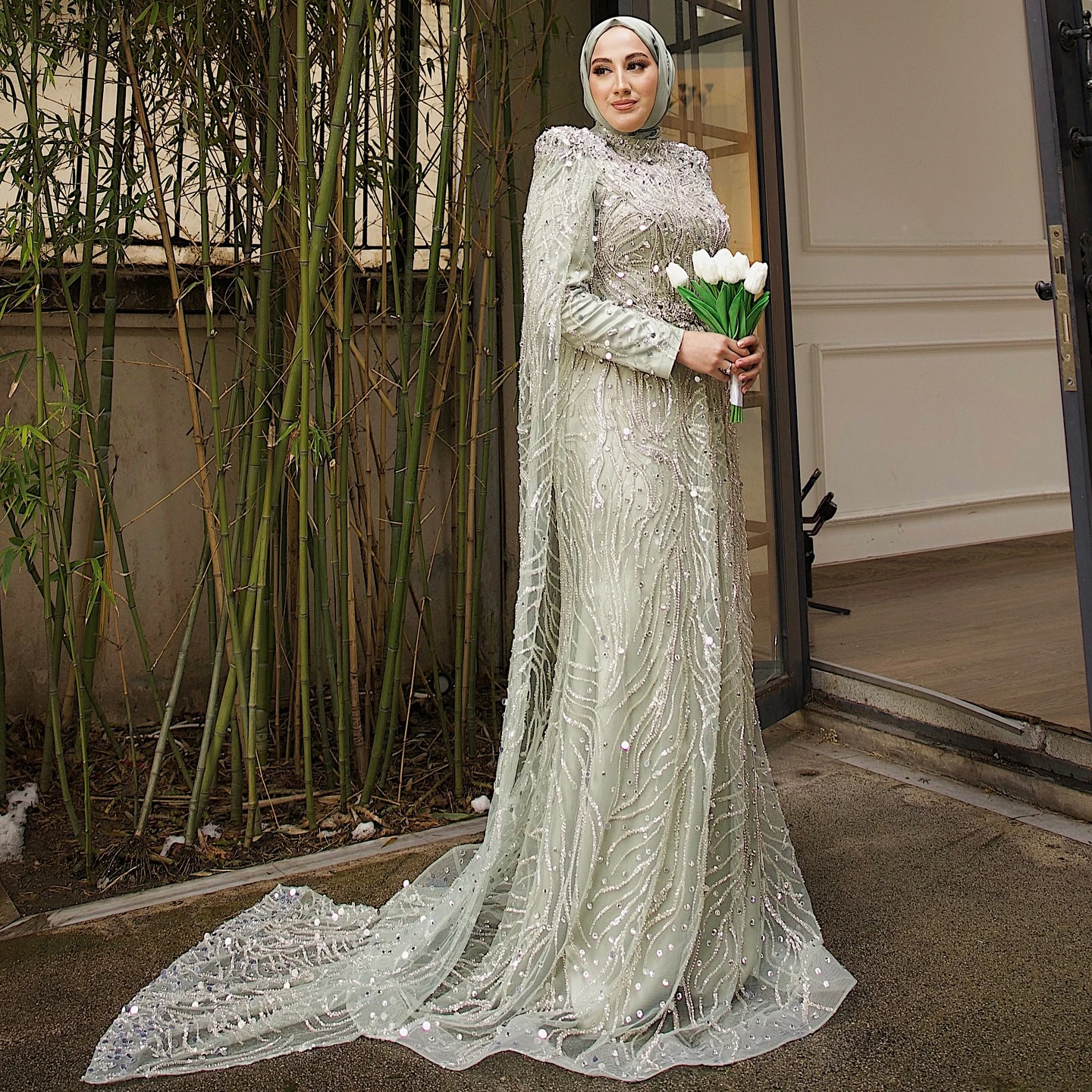 

Роскошное вечернее платье цвета шампанского Sharon Said с накидкой, расшитое кристаллами и бисером, мусульманское платье для женщин, свадебные платья для выпускного вечера, SS366, по индивидуальному заказу