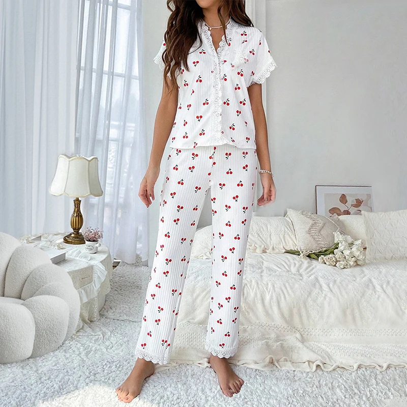 hot sale summer short pijamas woman nightgown nighty nightwear printed comfortable women pajamas set