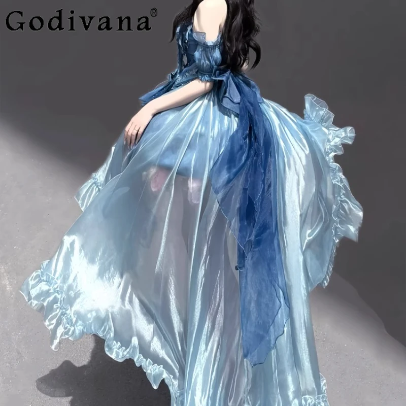 Элегантное длинное платье в стиле Лолиты для девочек, повседневная одежда, карнавальное вечернее платье с рукавами, комплект женского платья принцессы с большим бантом