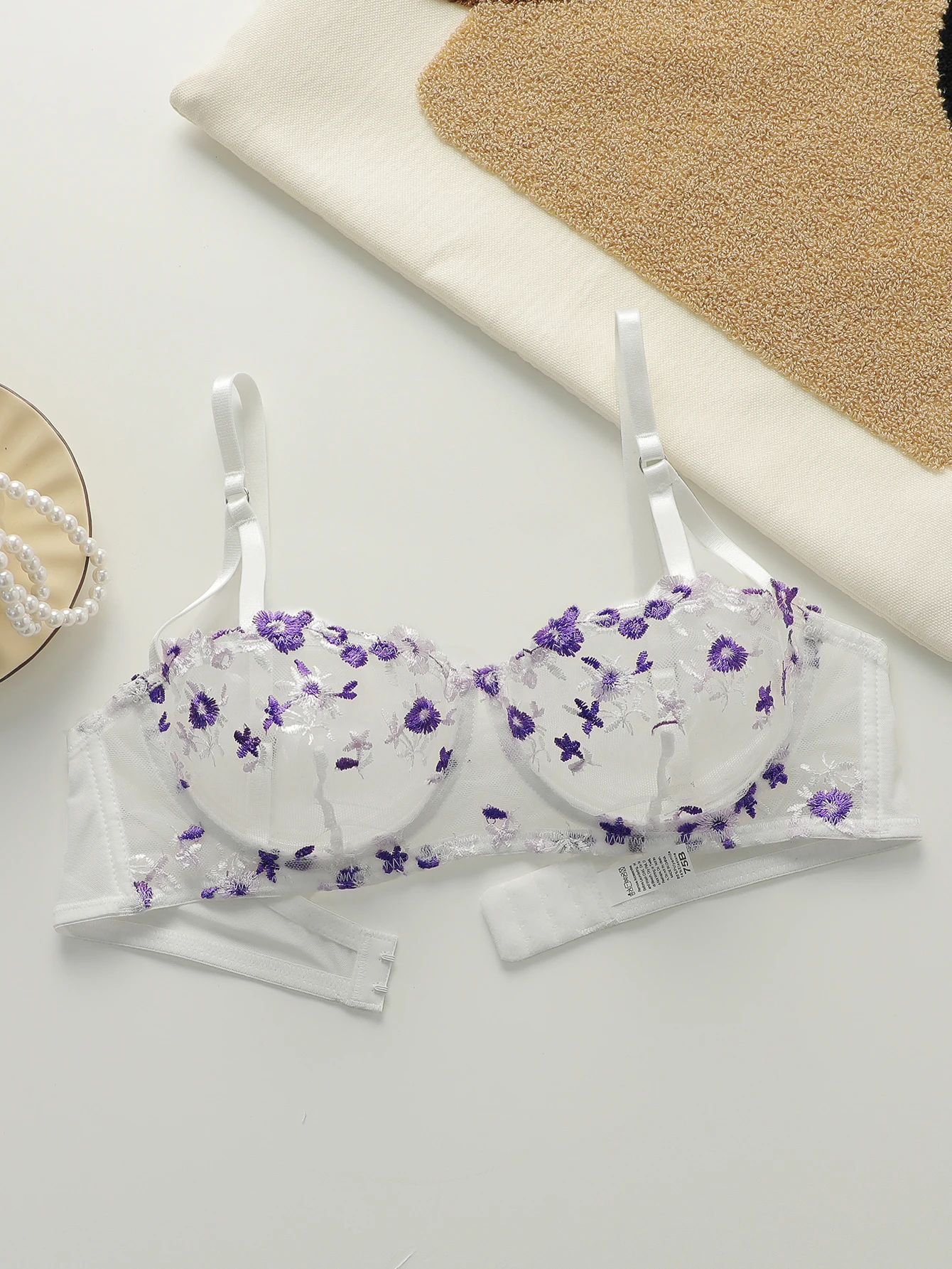 Krásná podprsenka s květinovou výšivkou, průhledné sexy spodní prádlo s nastavitelnými ramínky MR2956 - náhled 4