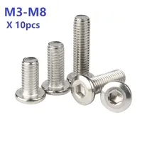 10pcs 304 Stainless Steel Large Flat Hex Hexagon Socket Head Allen Screw M3 M4 M5 M6 M8 Furniture Screw Connector Joint Bolt