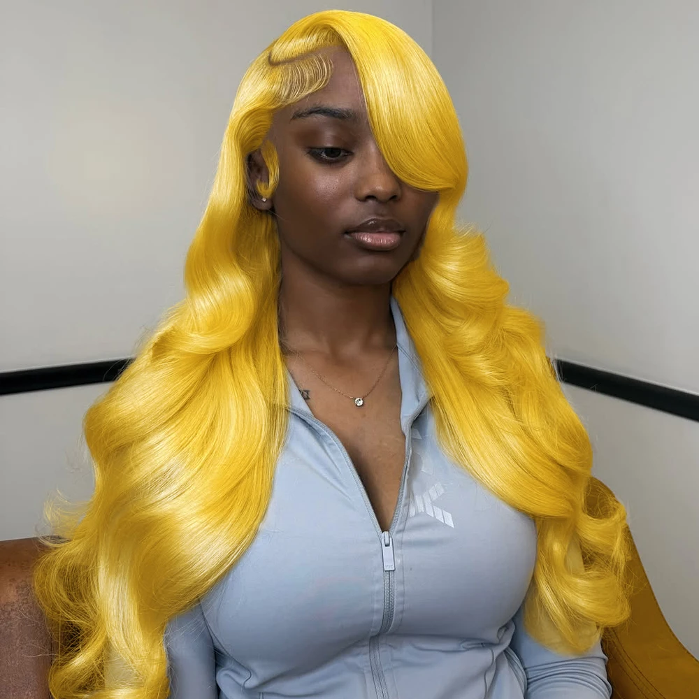 200 Density Body Wave Light Yellow 13x6 Lace Frontal Human Hair Wigs Preplucked Colored 13x4 Lace Front Wig 100% Human Hair 38In