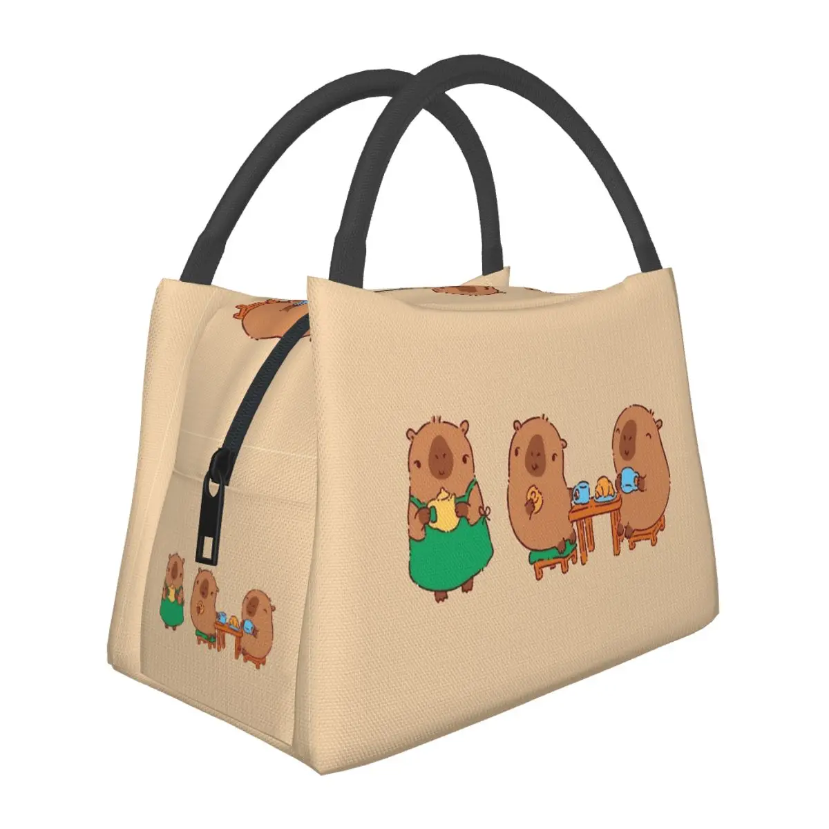 Capybaras In A Cafe Drinking Coffee And Eating Lunch Bag Leisure Lunch Box Travel Portable Tote Food Bags Custom Cooler Bag